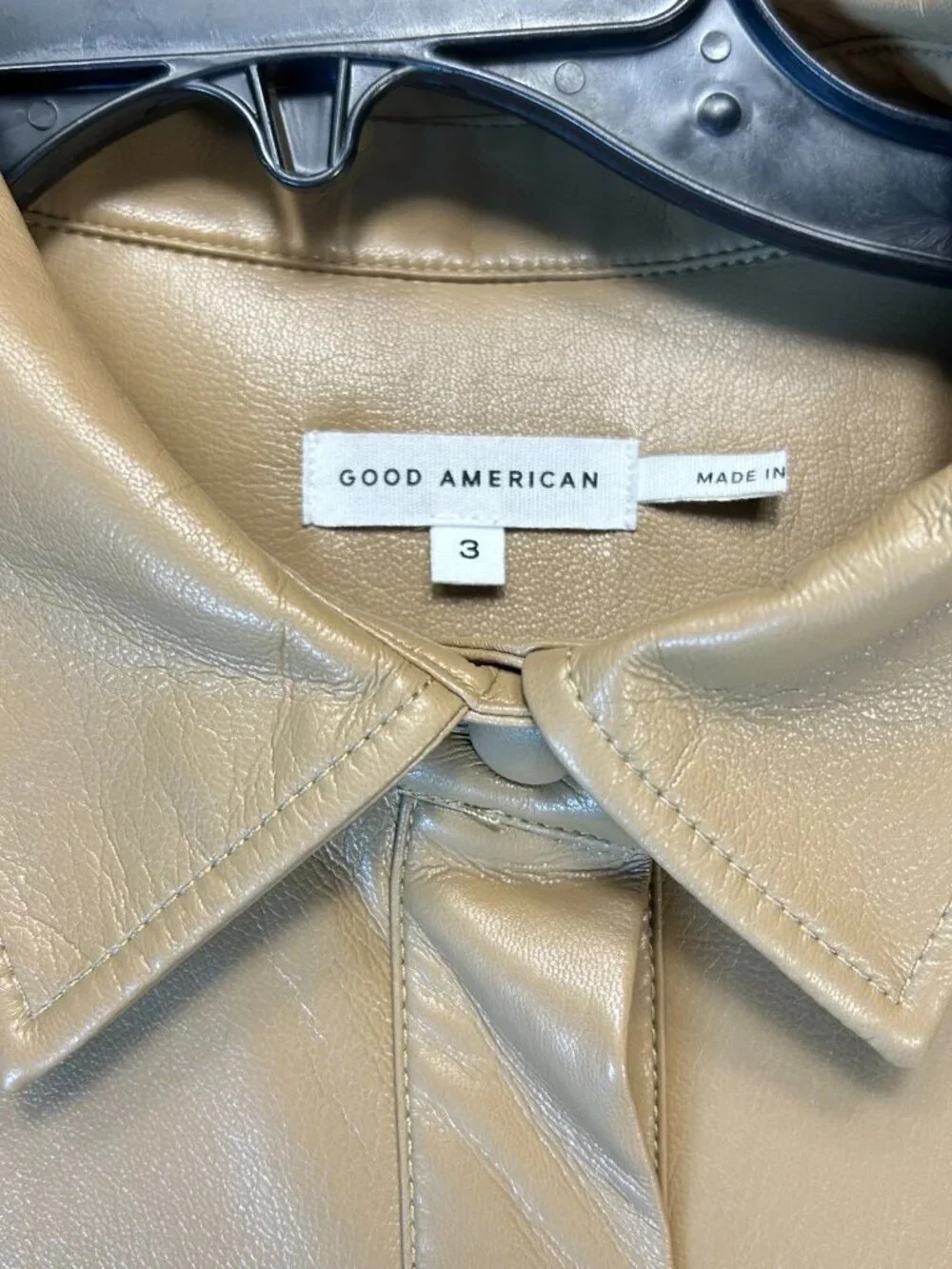 Good American Soft Leather Shacket Jacket Womens 3 Tan Snap‎ Closer Relaxed Fit